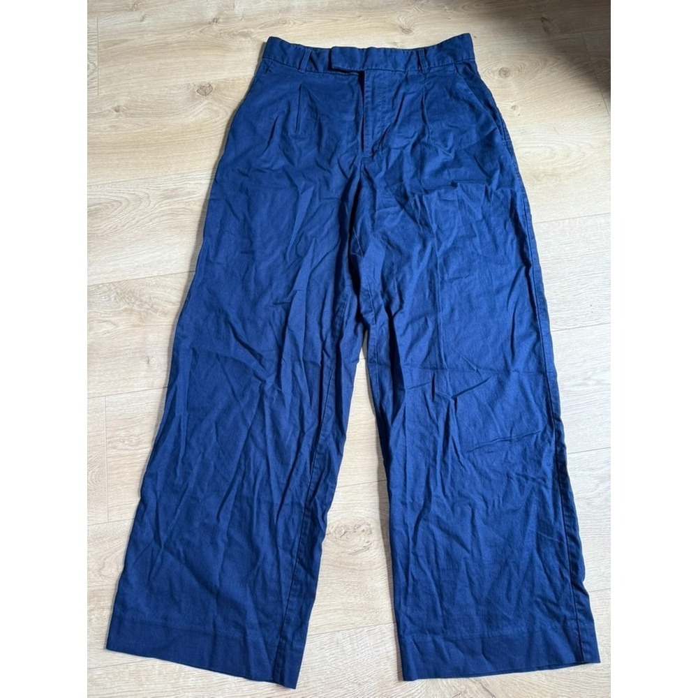 EUC Womens Banana Republic wide leg blue linen cotton blend pants size petite 12